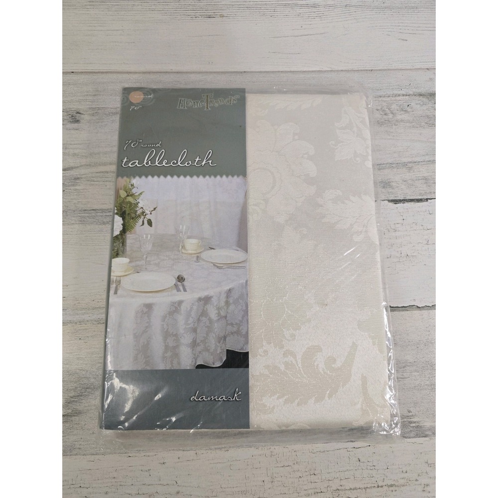 Vintage 2000's Home Trends 70" Round Damask Tablecloth Ecru Cotton Blend Floral